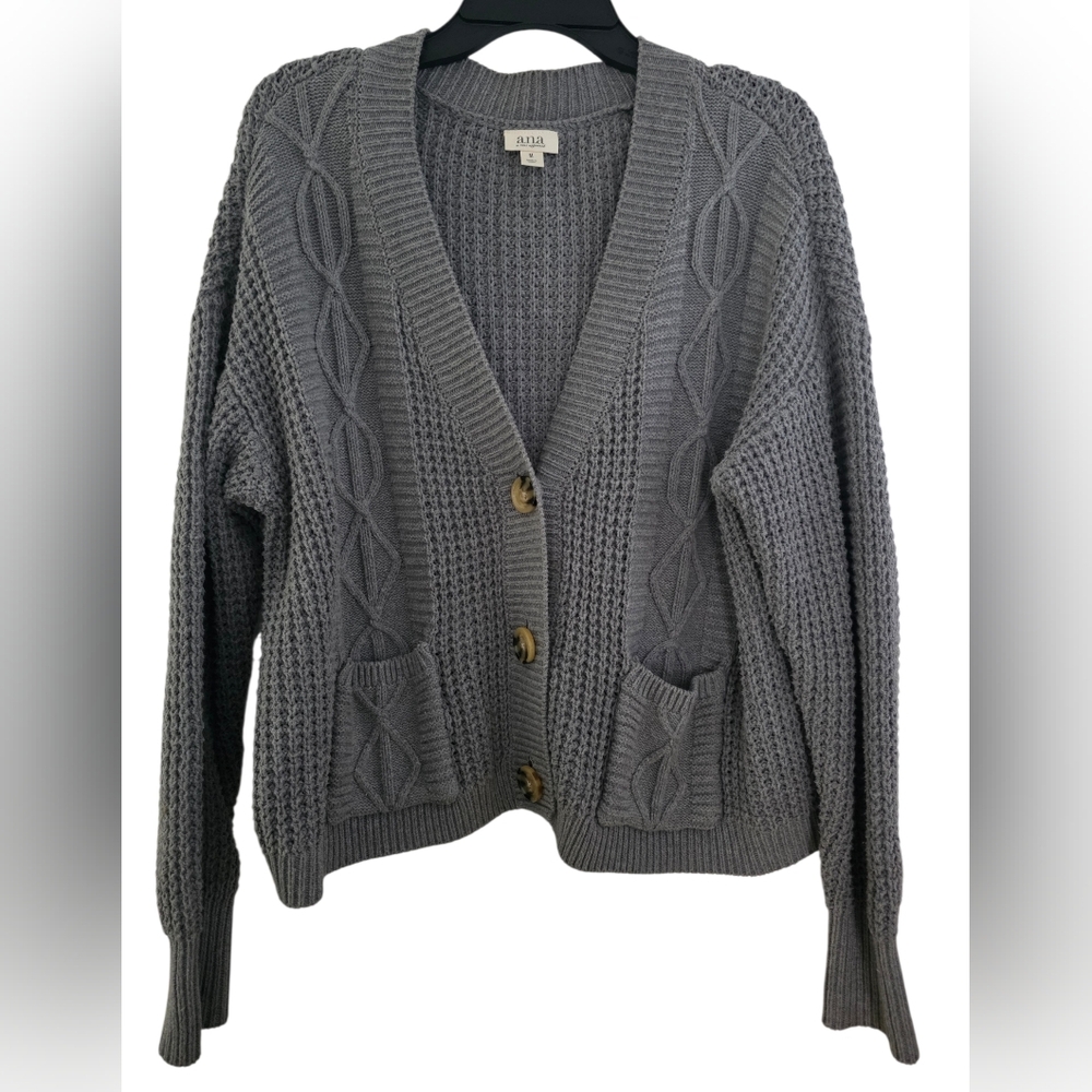 A.n.a A New Approach Knit Cardigan Sweater Women's Gray Size Medium